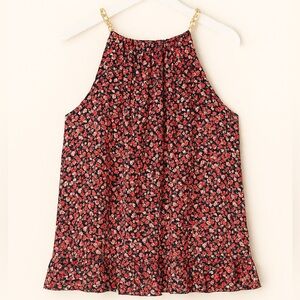 Michael Kors Pink, Salmon, White Floral Halter Chain Strap Blouse - L - EUC